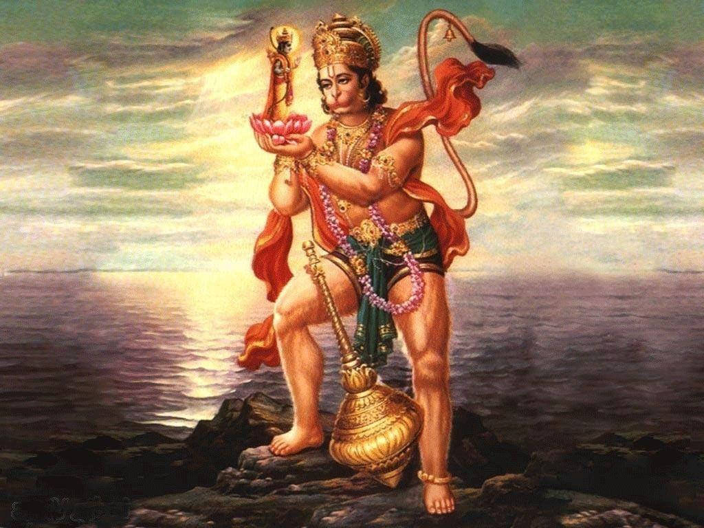 Lord Hanuman, lotus, conch, SD Desktop Wallpaper