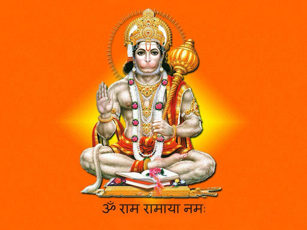 Lord Hanuman, gold jewelry, red-orange robes, SD Desktop Wallpaper