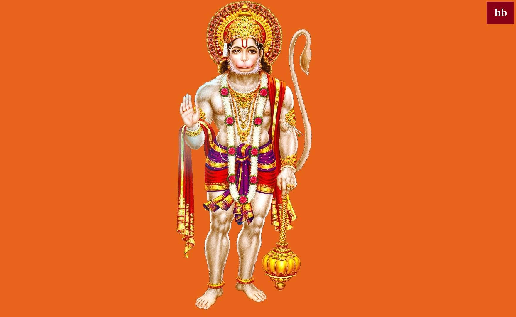 Lord Hanuman, gold jewelry, red purple garments, HD Desktop Wallpaper