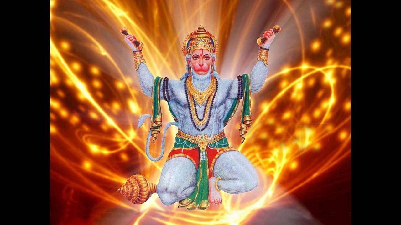 Lord Hanuman, orange lights, golden energy, HD Desktop Wallpaper