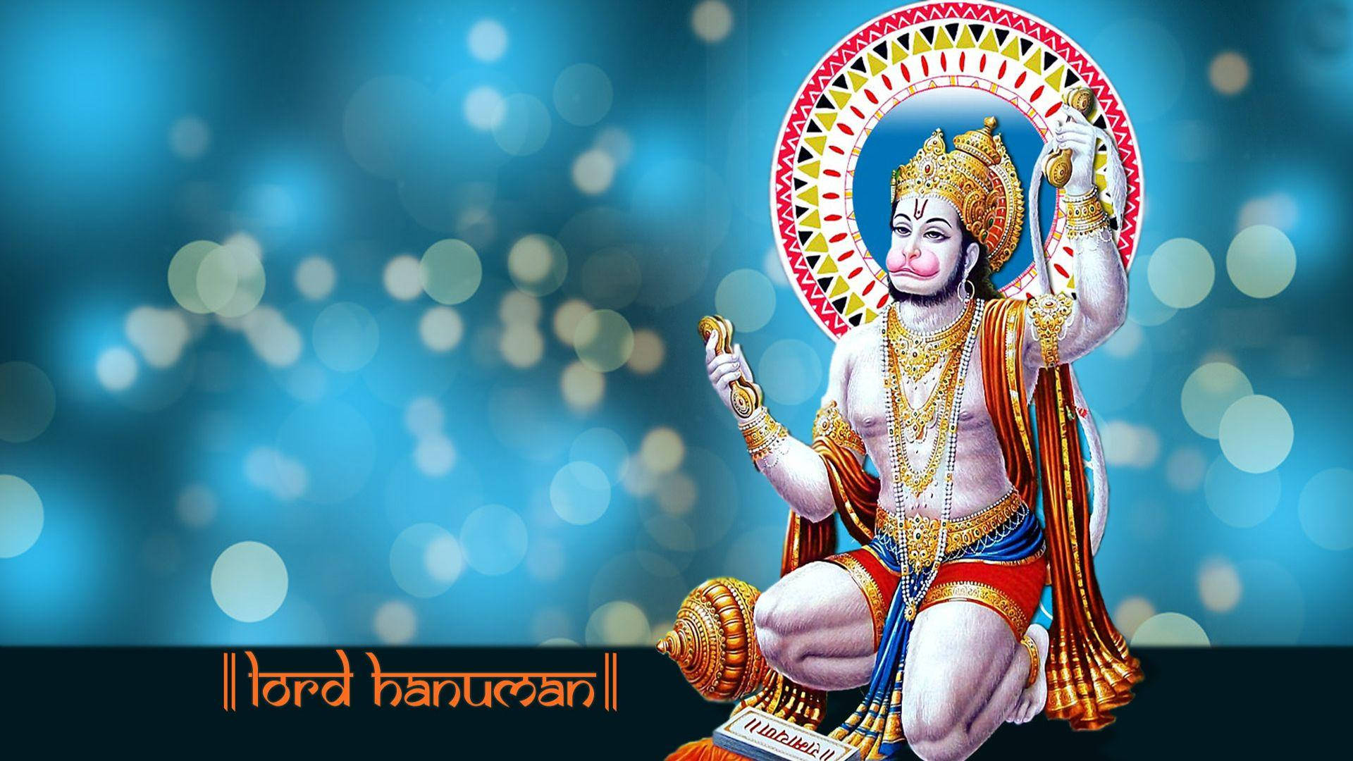 Lord Hanuman, golden jewelry, red-orange robes, Full HD Desktop Wallpaper