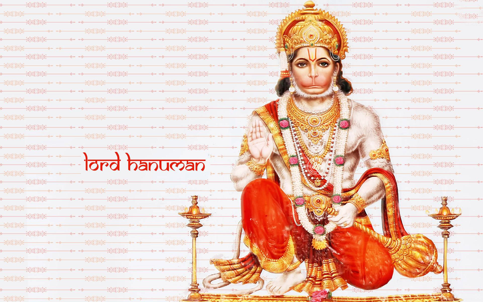 Lord Hanuman, gold jewelry, red garments, Full HD Desktop Wallpaper
