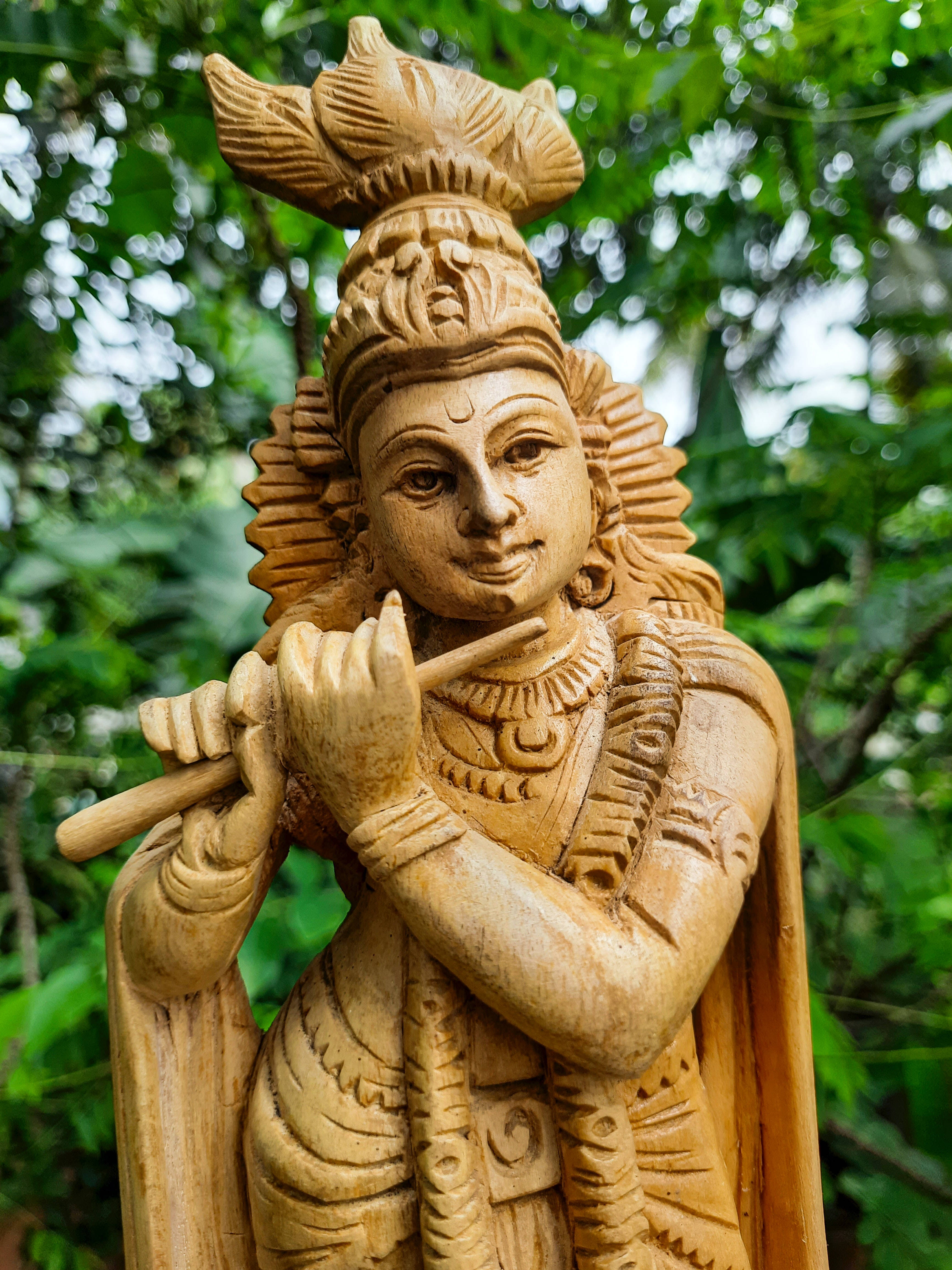 tan stone, Lord Krishna 3d, flute, 4K Phone Wallpaper