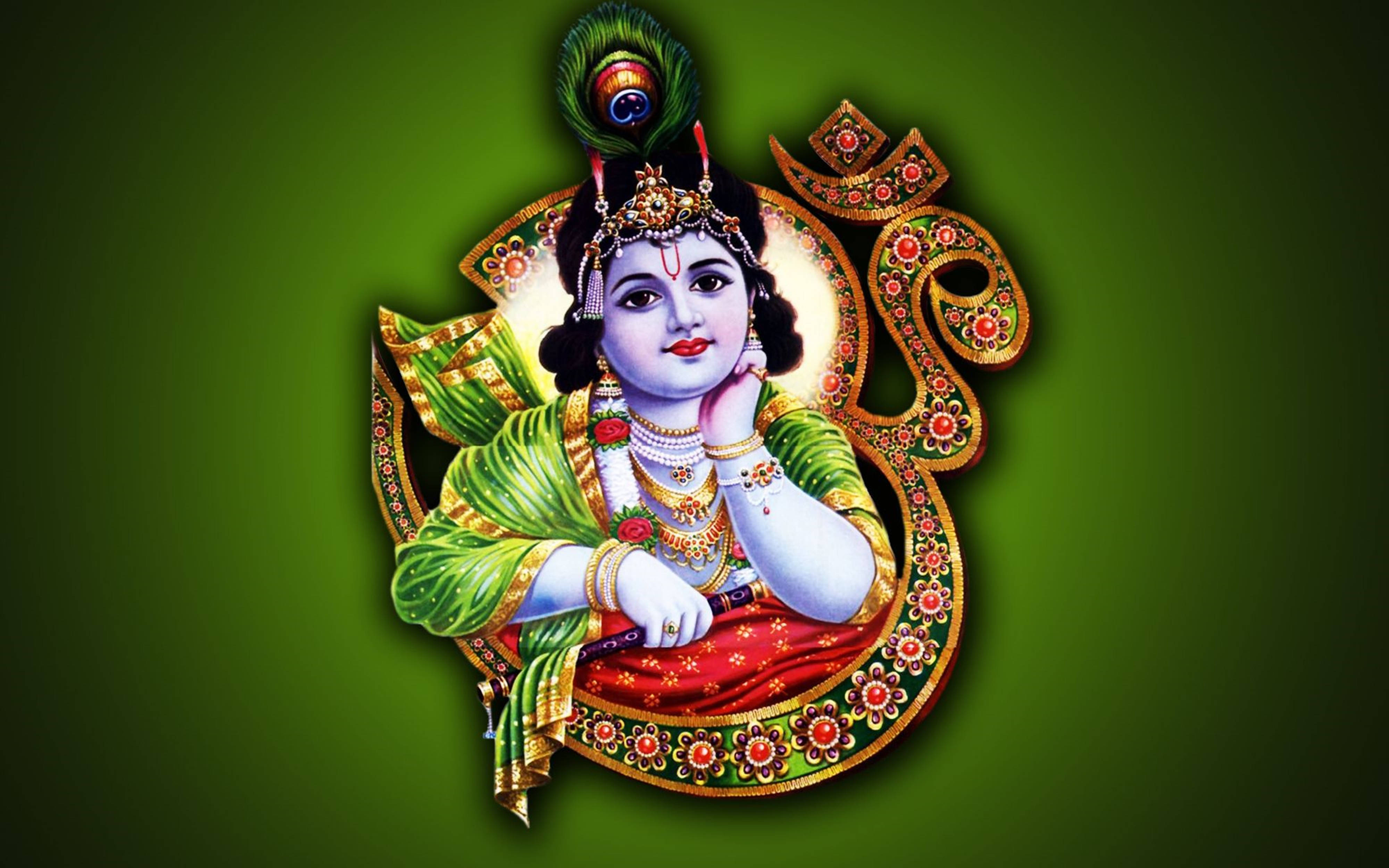 Lord Krishna, blue skin, gold jewelry, 4K Desktop Wallpaper