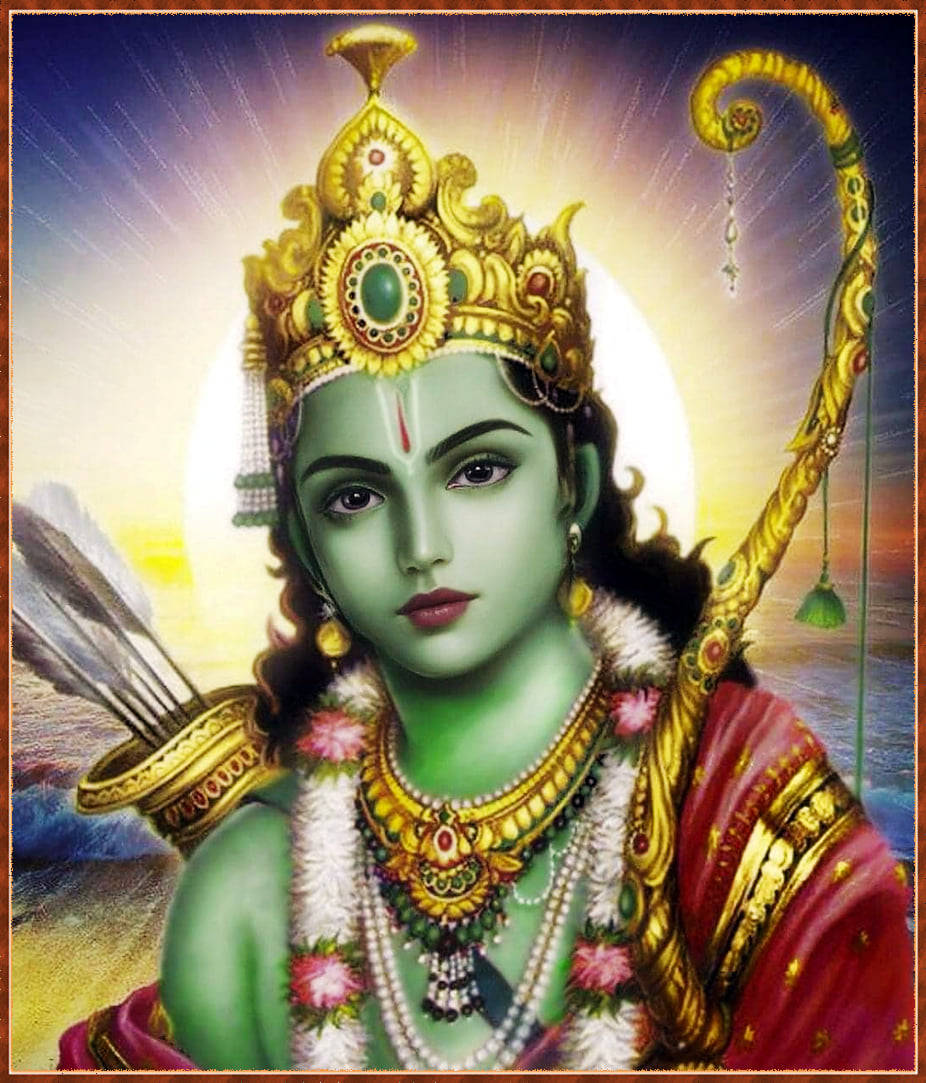 Lord Krishna, green-skinned, golden crown, SD Phone Wallpaper