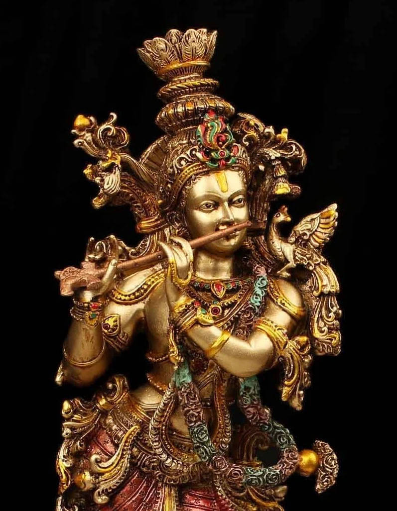 Gold Lord Krishna 3D, Krishna, flute, SD Phone Wallpaper