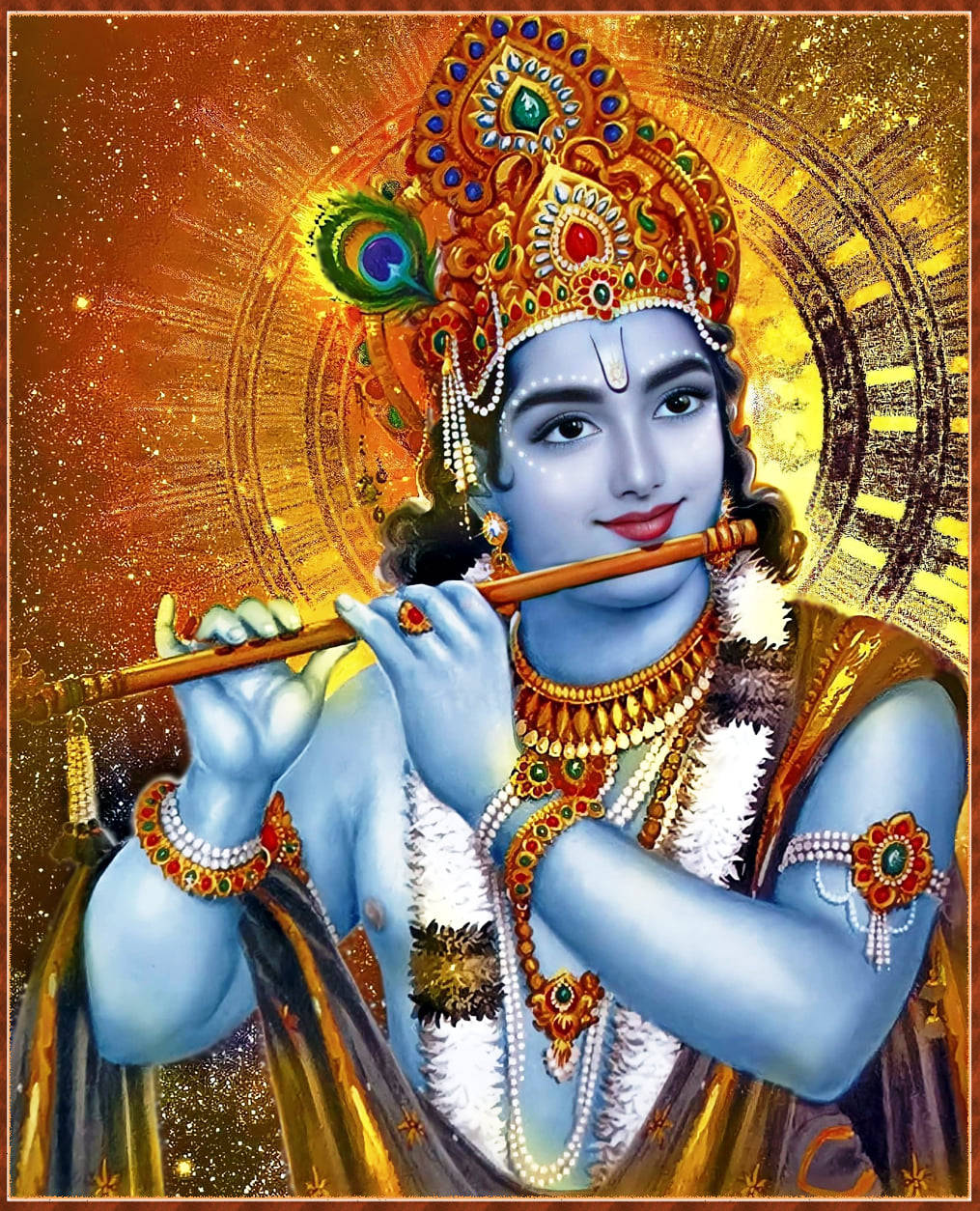 Lord Krishna, flute, peacock feather crown, SD Phone Wallpaper