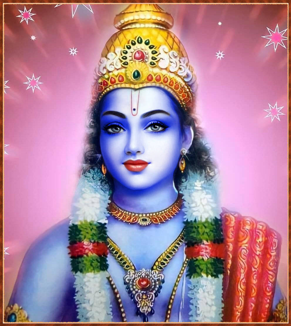 Pink Lord Krishna 3D, blue-skinned deity, golden crown jewels, SD Phone Wallpaper