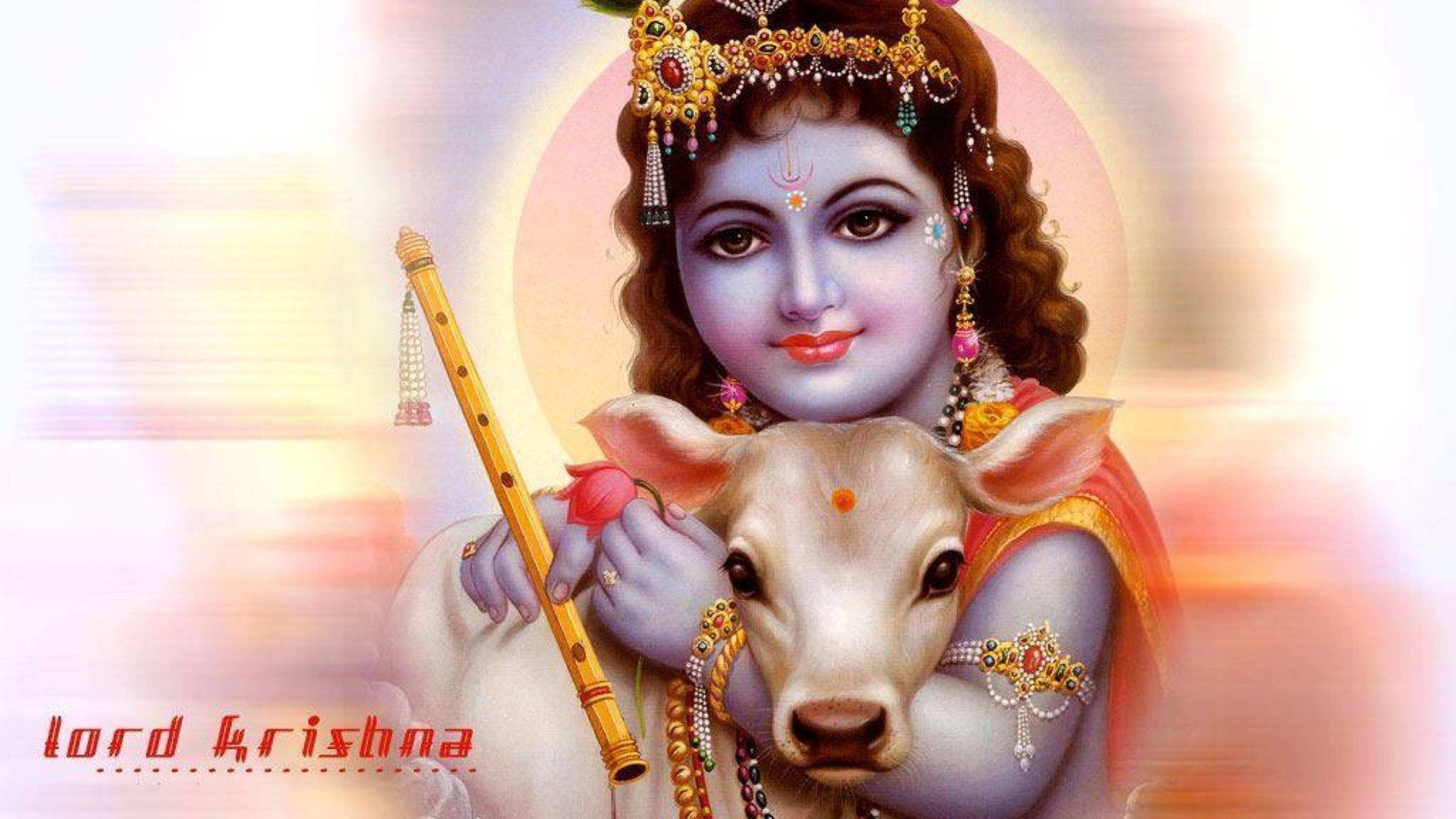 Lord Krishna, blue skin, flute, 4K Desktop Wallpaper