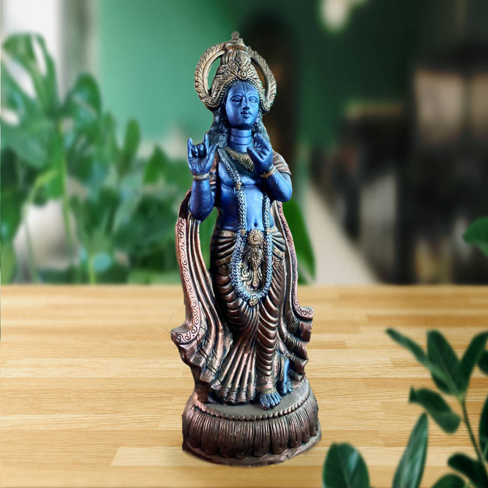 Lord Krishna, blue-skinned, gold crown, SD Desktop Wallpaper