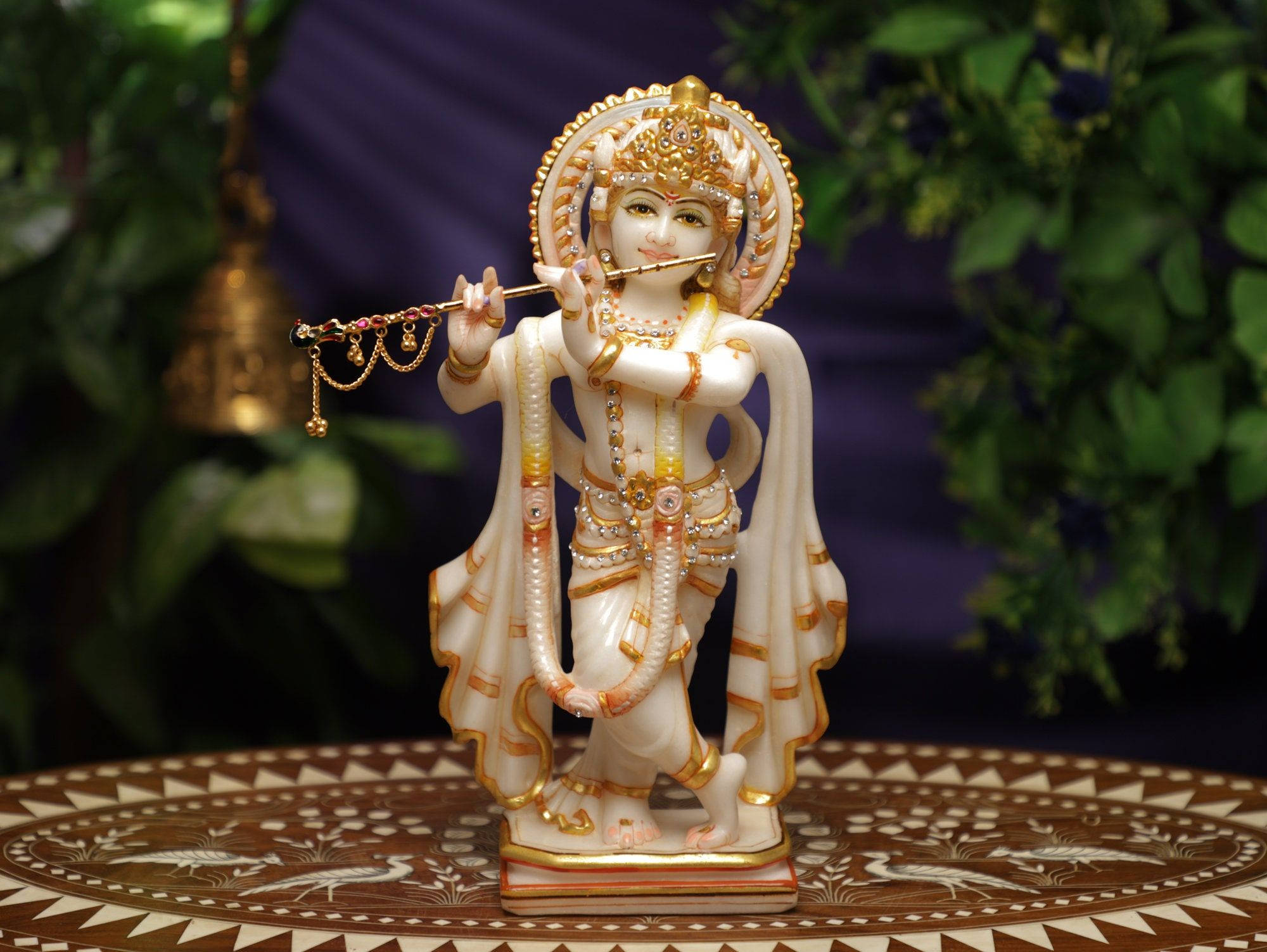 Lord Krishna, 3D statuette, white and gold, Full HD Desktop Wallpaper