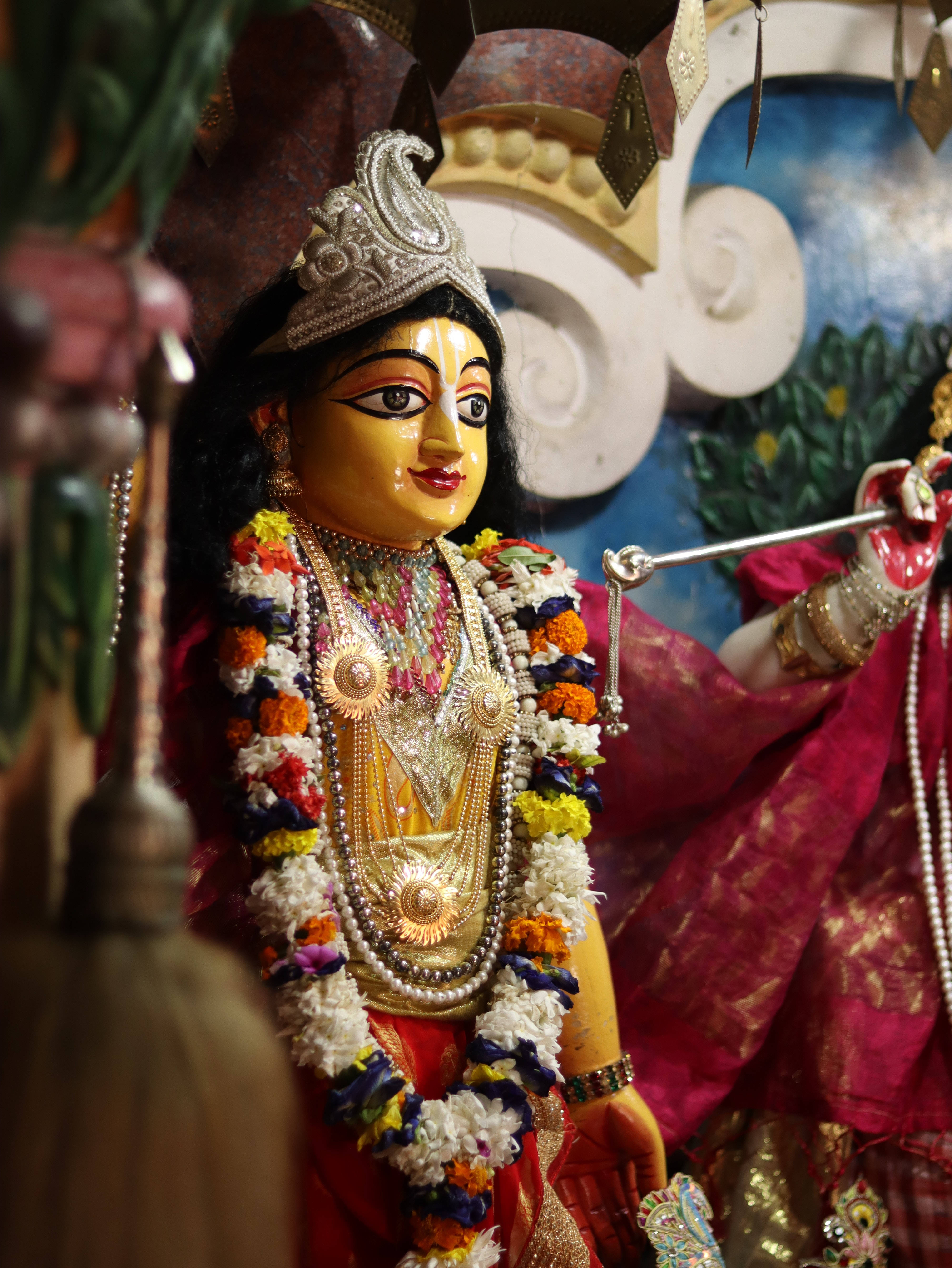 Lord Krishna, 3D, golden deity statue, 5K Phone Wallpaper