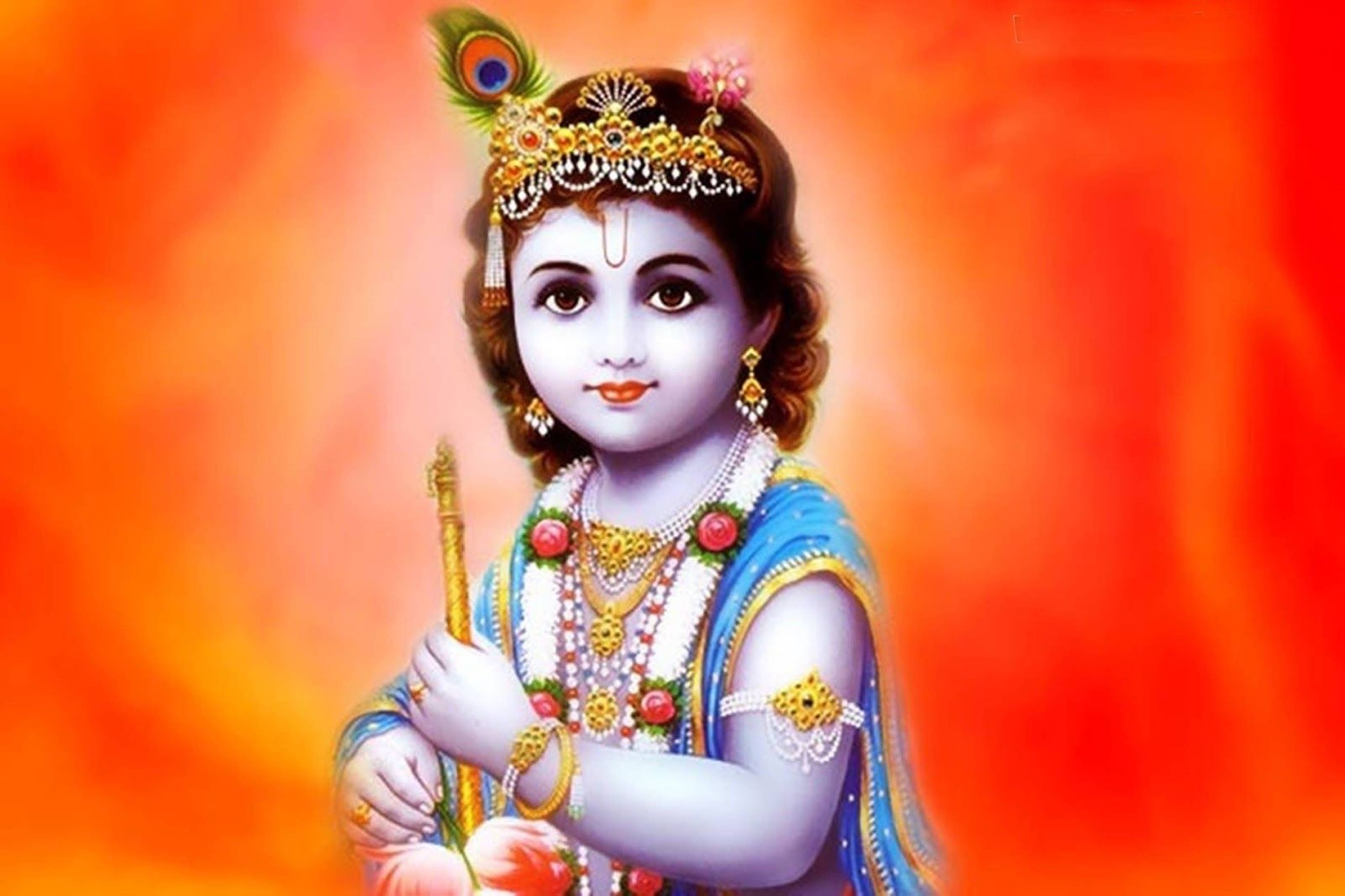 Lord Krishna, 4K, red graphic artwork, 4K Desktop Wallpaper