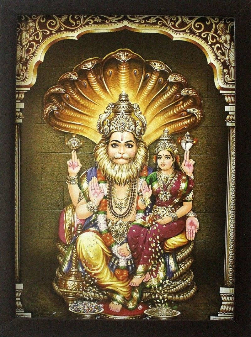 Lord Lakshmi Narasimha, golden cobra hood, goddess, SD Phone Wallpaper