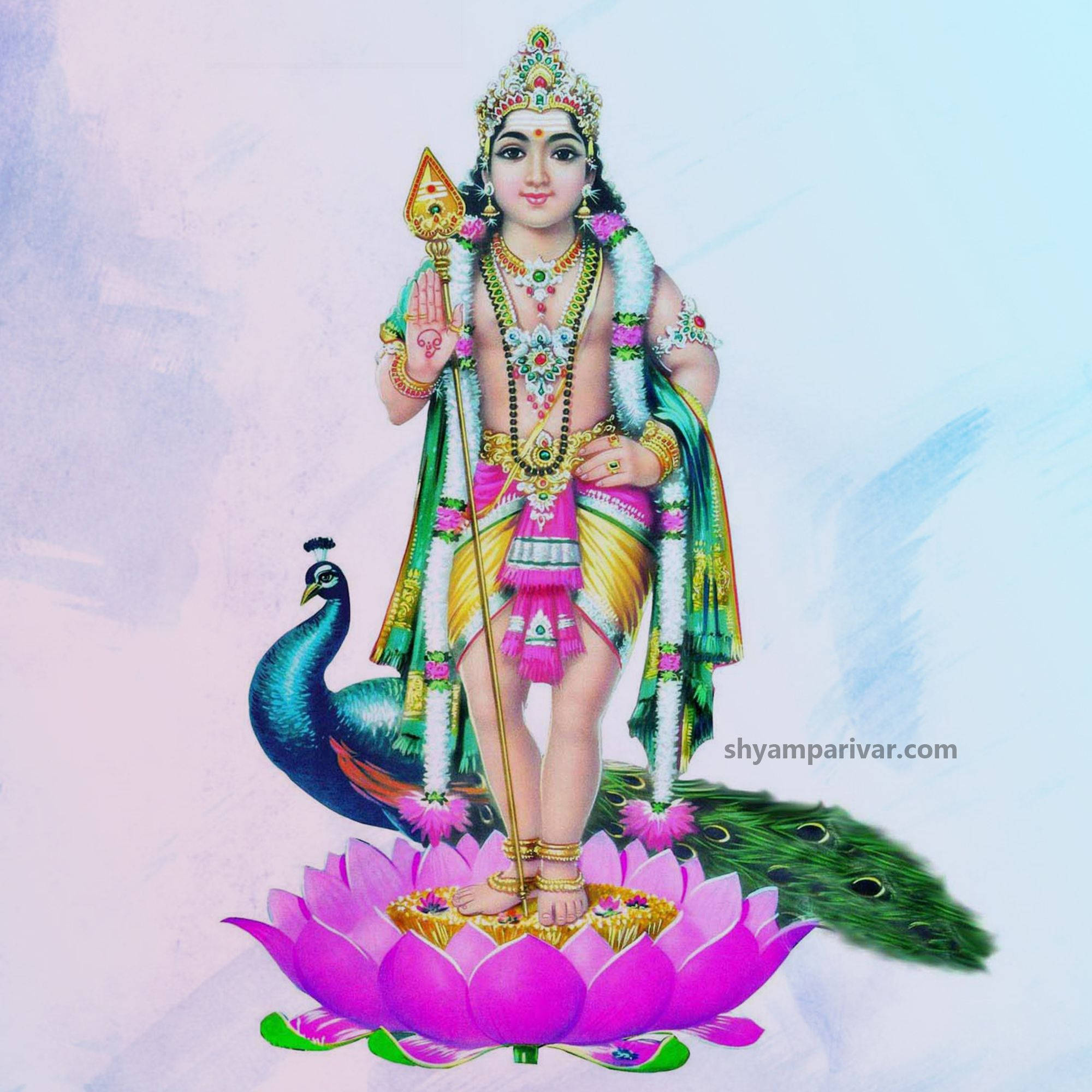 Lord Murugan, blue peacock, vibrant pink lotus, Full HD Desktop Wallpaper