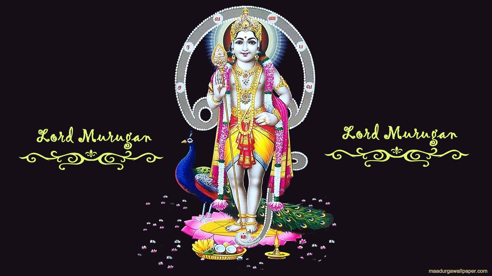 Lord Murugan, flower garland, golden and pink attire, HD Desktop Wallpaper