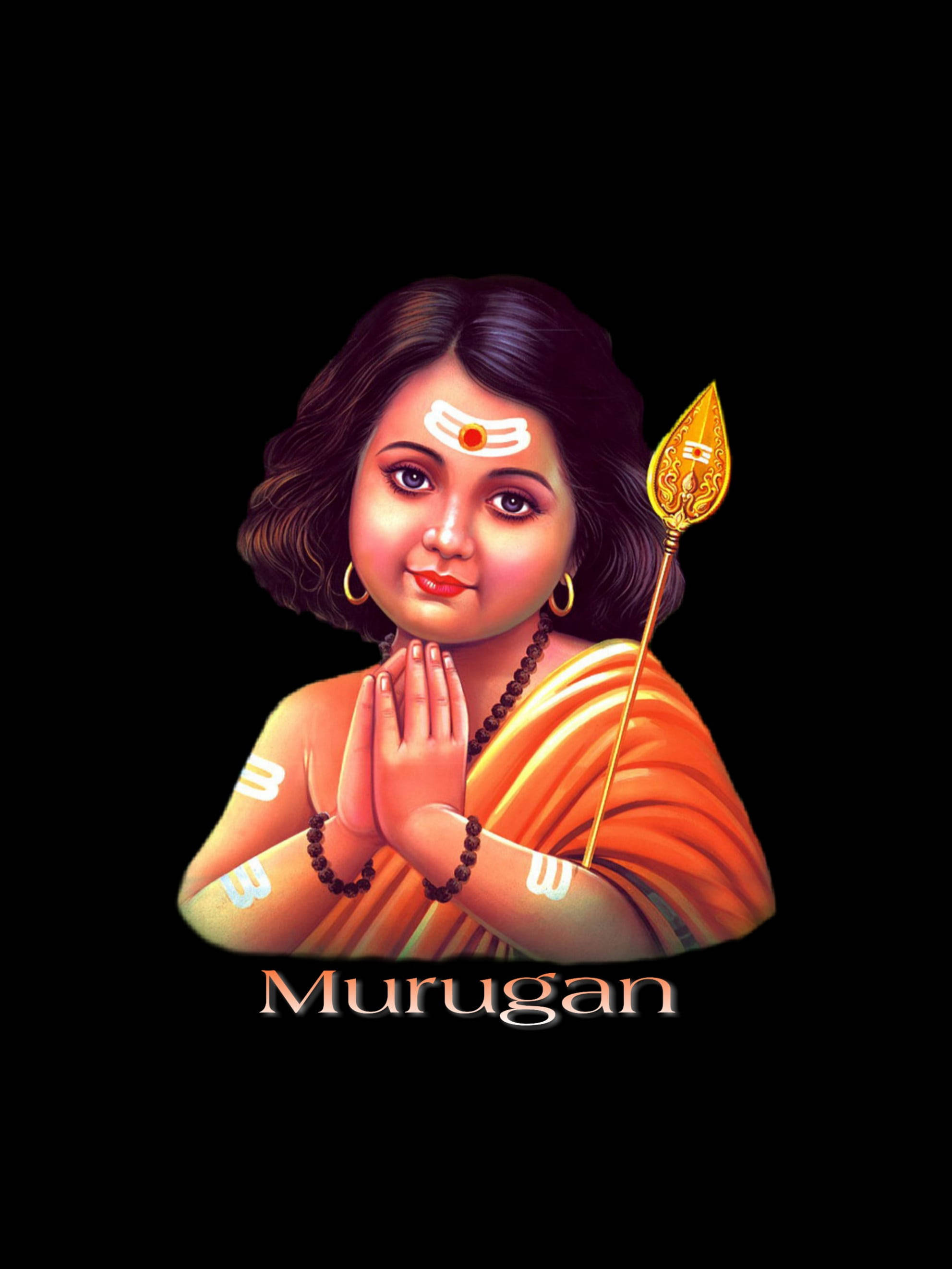 Lord Murugan, orange dhoti, golden spear, 2K Phone Wallpaper