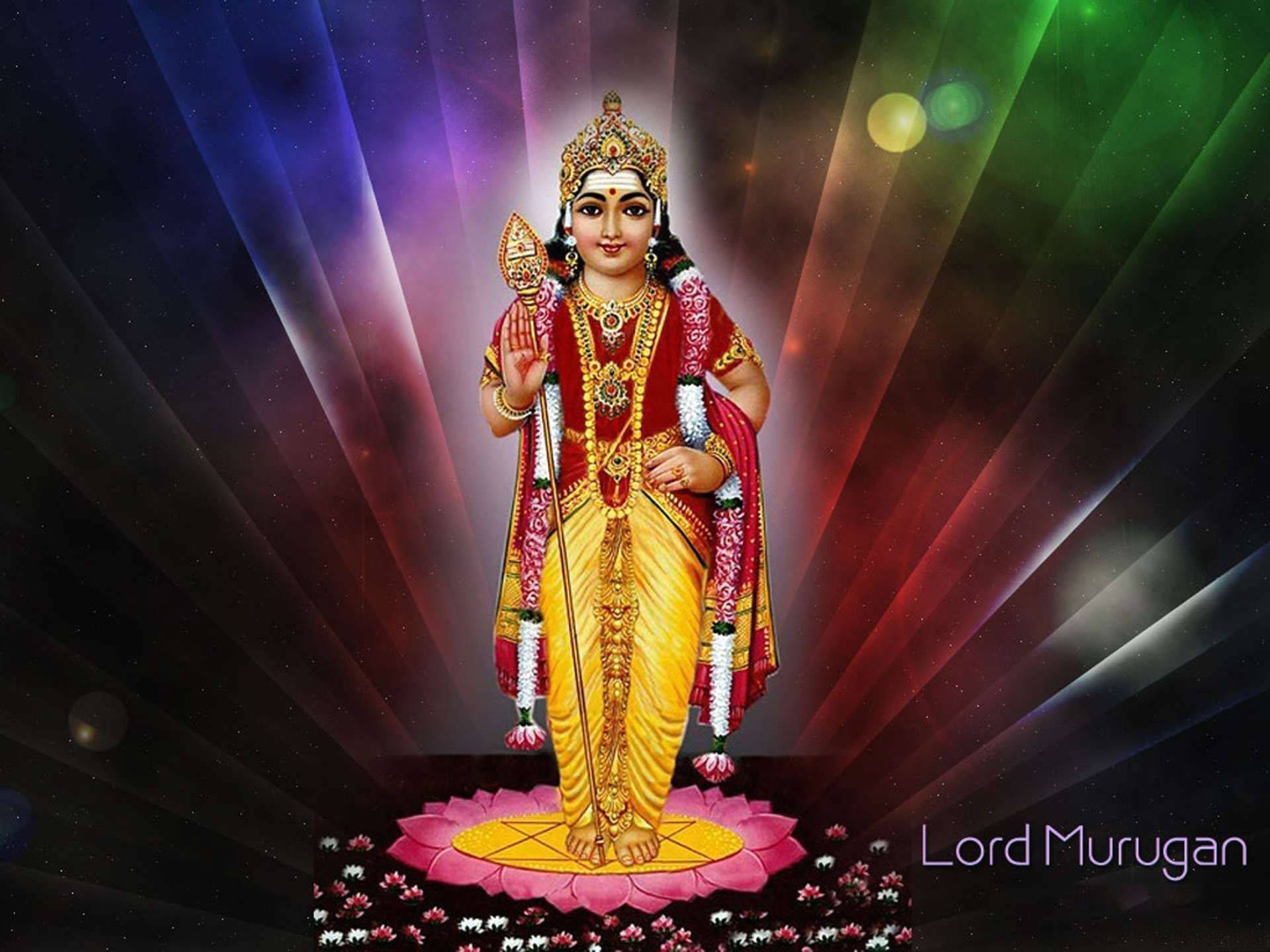 Lord Murugan, golden attire, red sash, Full HD Desktop Wallpaper