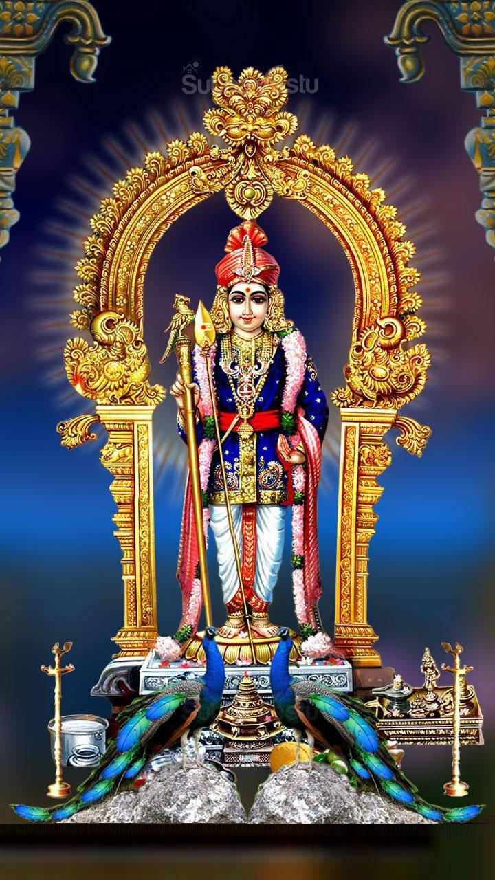 Lord Murugan, golden ark, gold and blue regalia, HD Phone Wallpaper