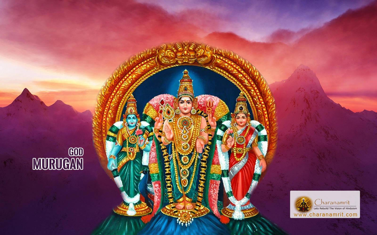 Lord Murugan, two wives, gold and colorful garments, HD Desktop Wallpaper