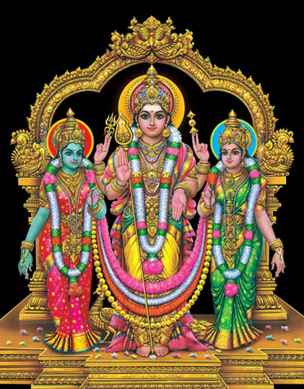 Lord Murugan, two wives, vibrant colorful garments, HD Phone Wallpaper