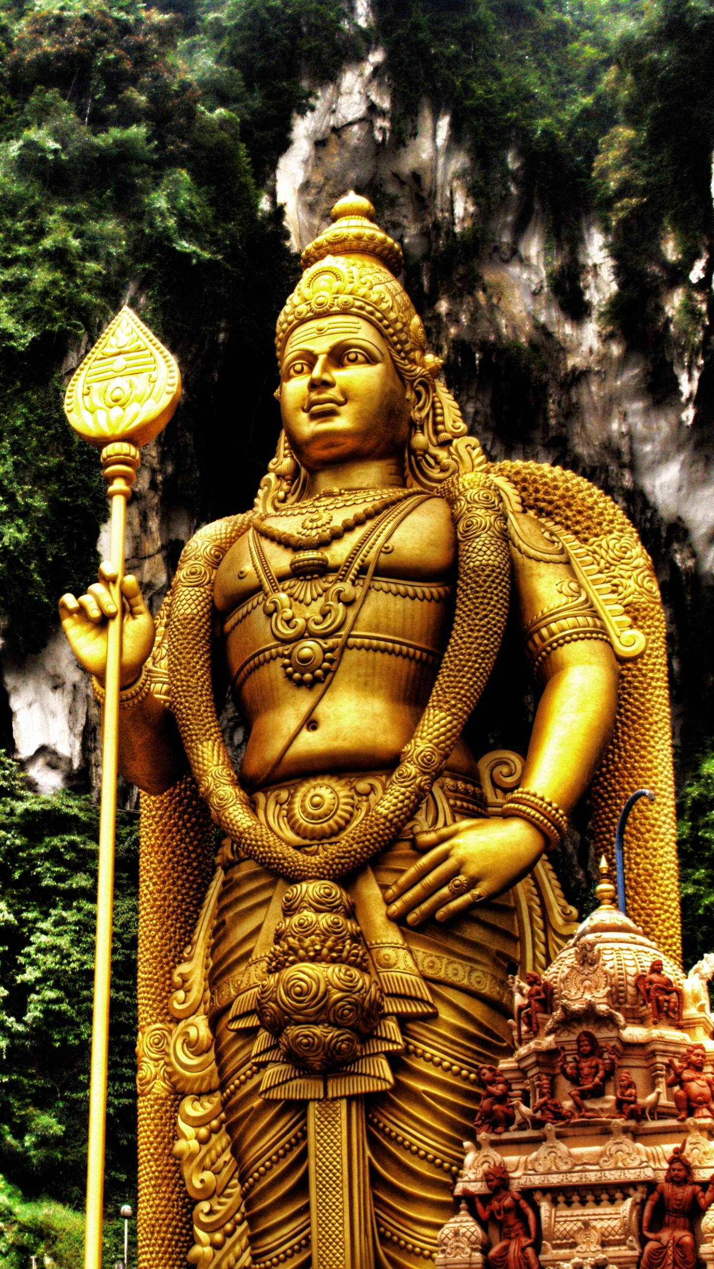 Lord Murugan, golden statue, tall, 2K Phone Wallpaper