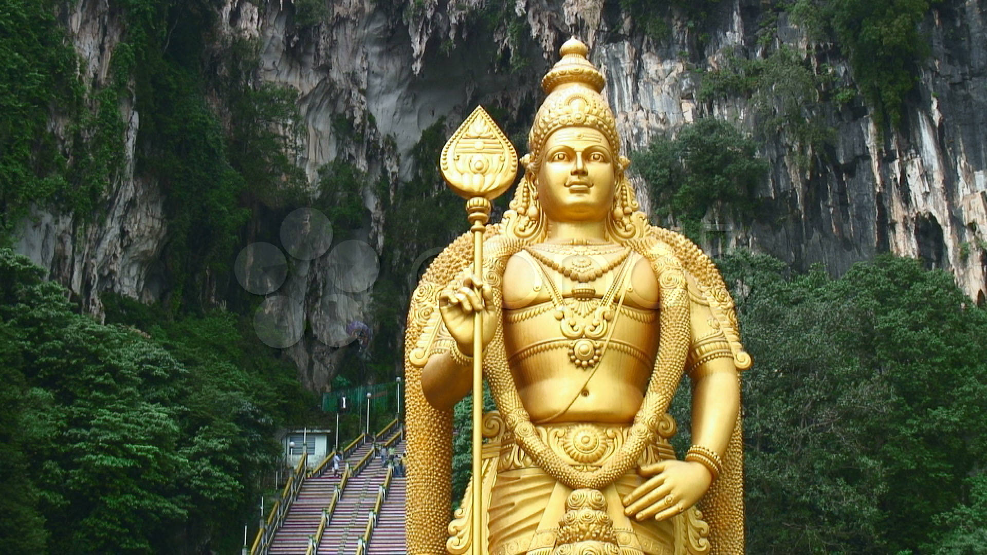 Lord Murugan, golden statue, lush green cliffside, Full HD Desktop Wallpaper