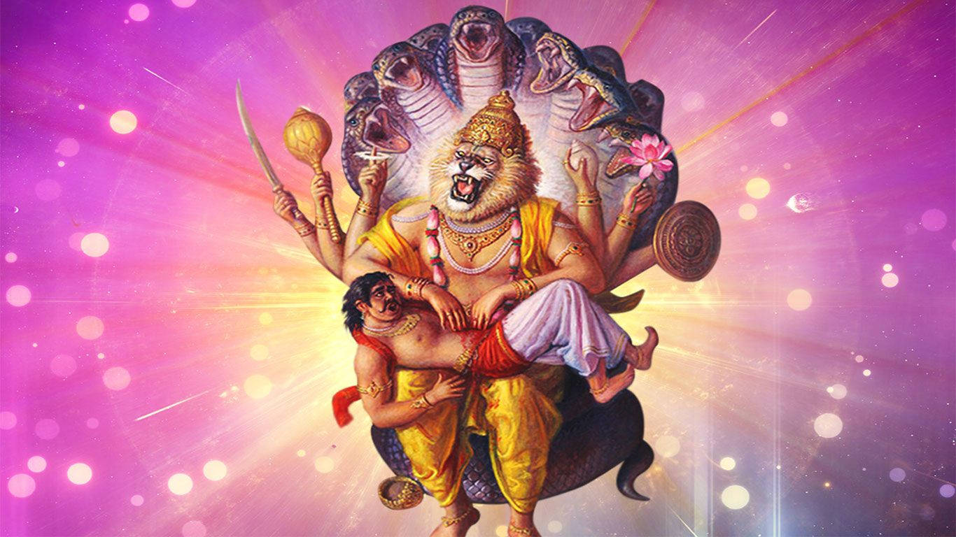 Lord Narasimha, lion head, cobra hood, HD Desktop Wallpaper