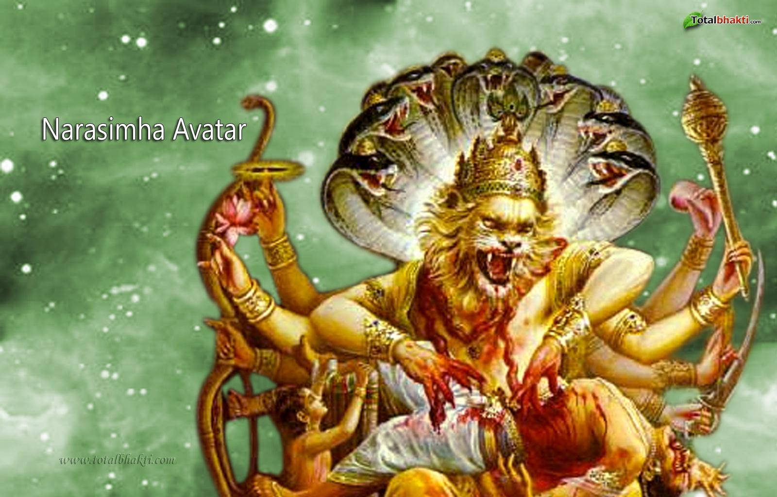 Lord Narasimha, lion-headed deity, cobra crown, HD Desktop Wallpaper
