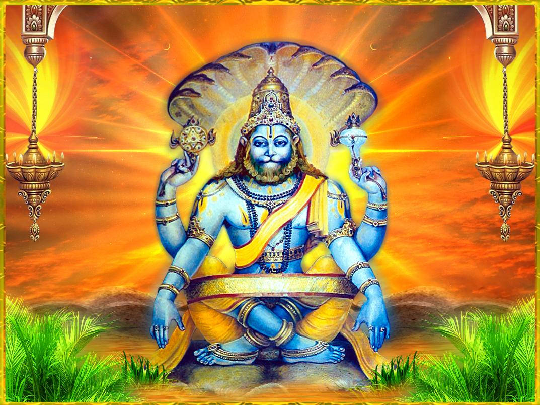 Lord Narasimha, four-armed Hindu deity, lotus, SD Desktop Wallpaper