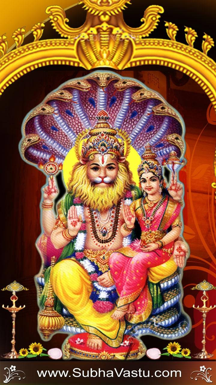 Lord Narasimha, gold and red, golden arch, HD Phone Wallpaper
