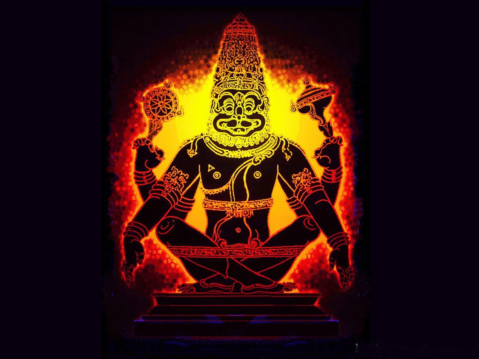 Lord Narasimha, golden symbol, fiery glowing, HD Desktop Wallpaper