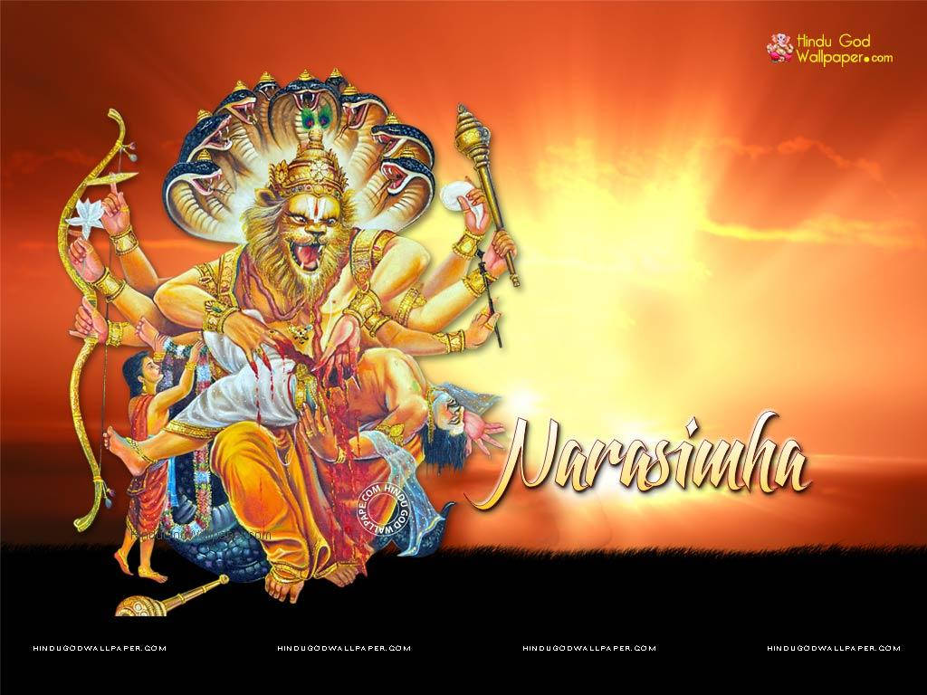 Lord Narasimha, lion body, human face, SD Desktop Wallpaper