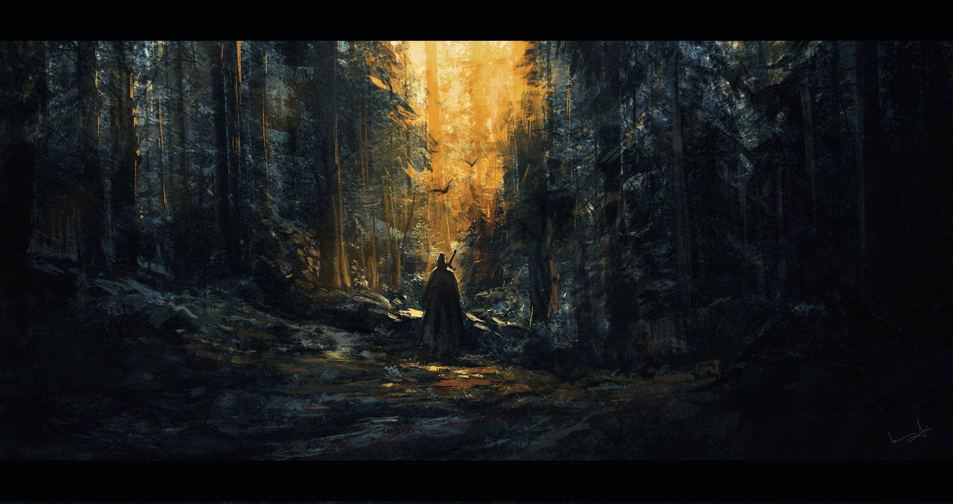 Lord Of The Rings, landscape painting, forest, Full HD Desktop Wallpaper