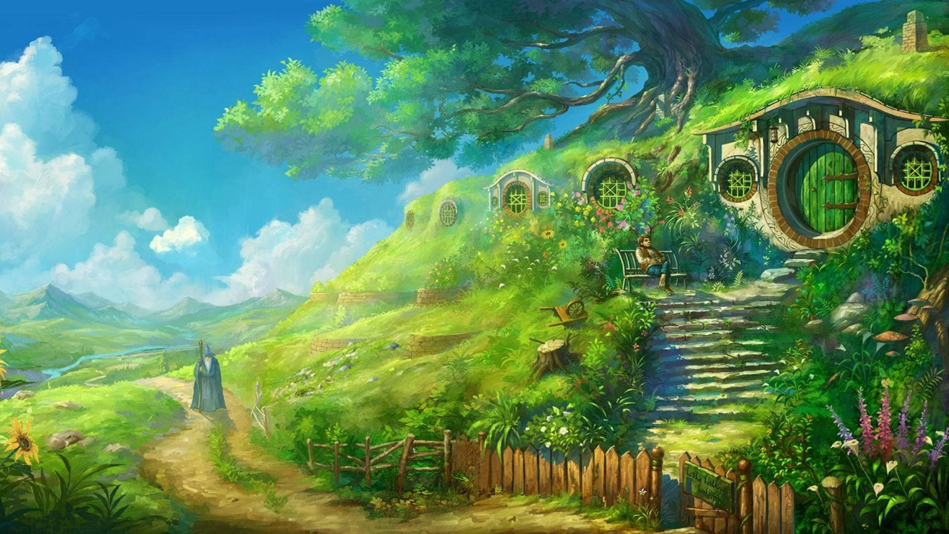 Lord Of The Rings, hobbit house, lush green hillside, Full HD Desktop Wallpaper