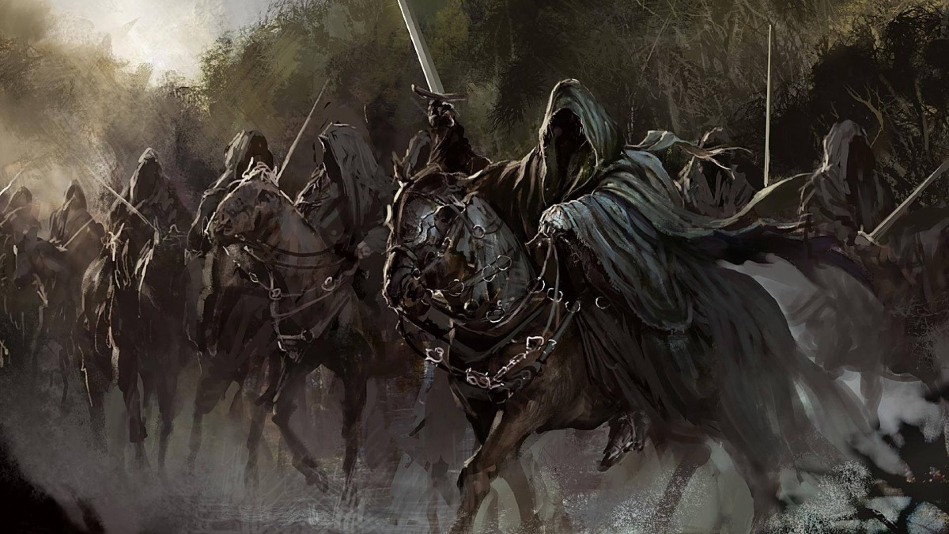 Lord Of The Rings Landscape, hooded riders, armored horses, Full HD Desktop Wallpaper