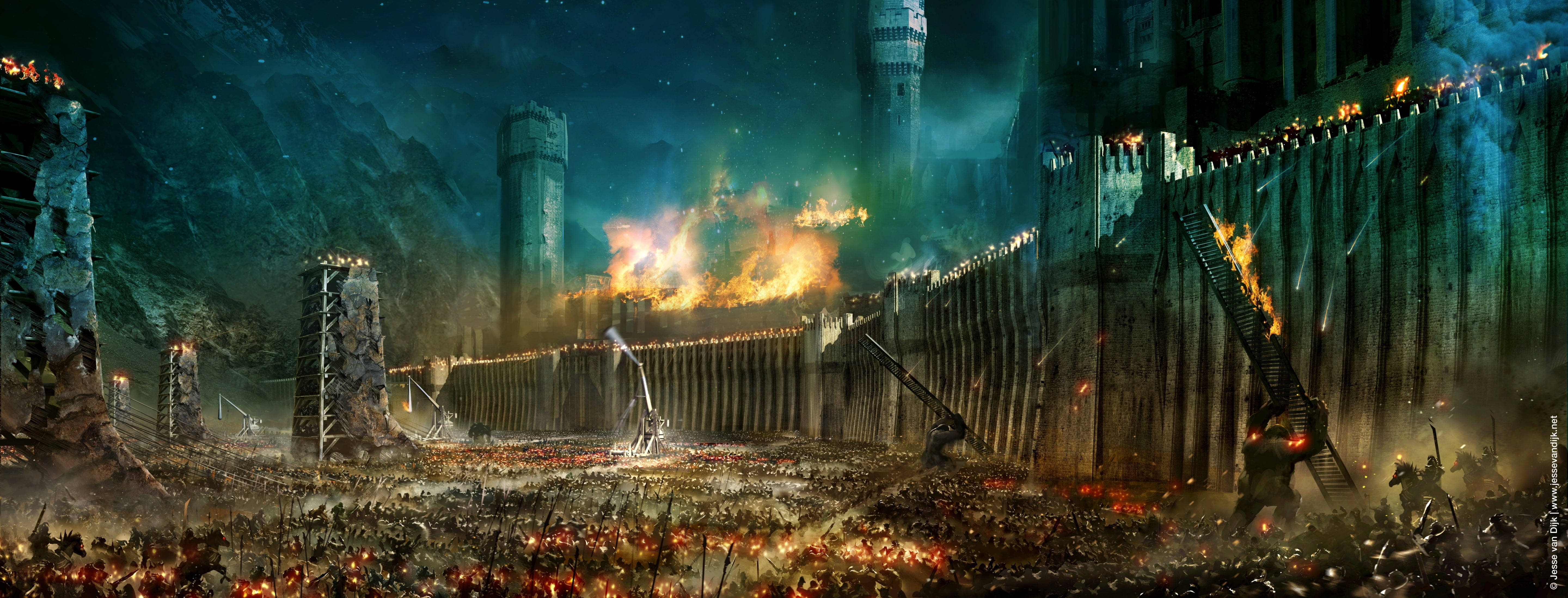 Lord Of The Rings Landscape, fortress, night, 5K Desktop Wallpaper