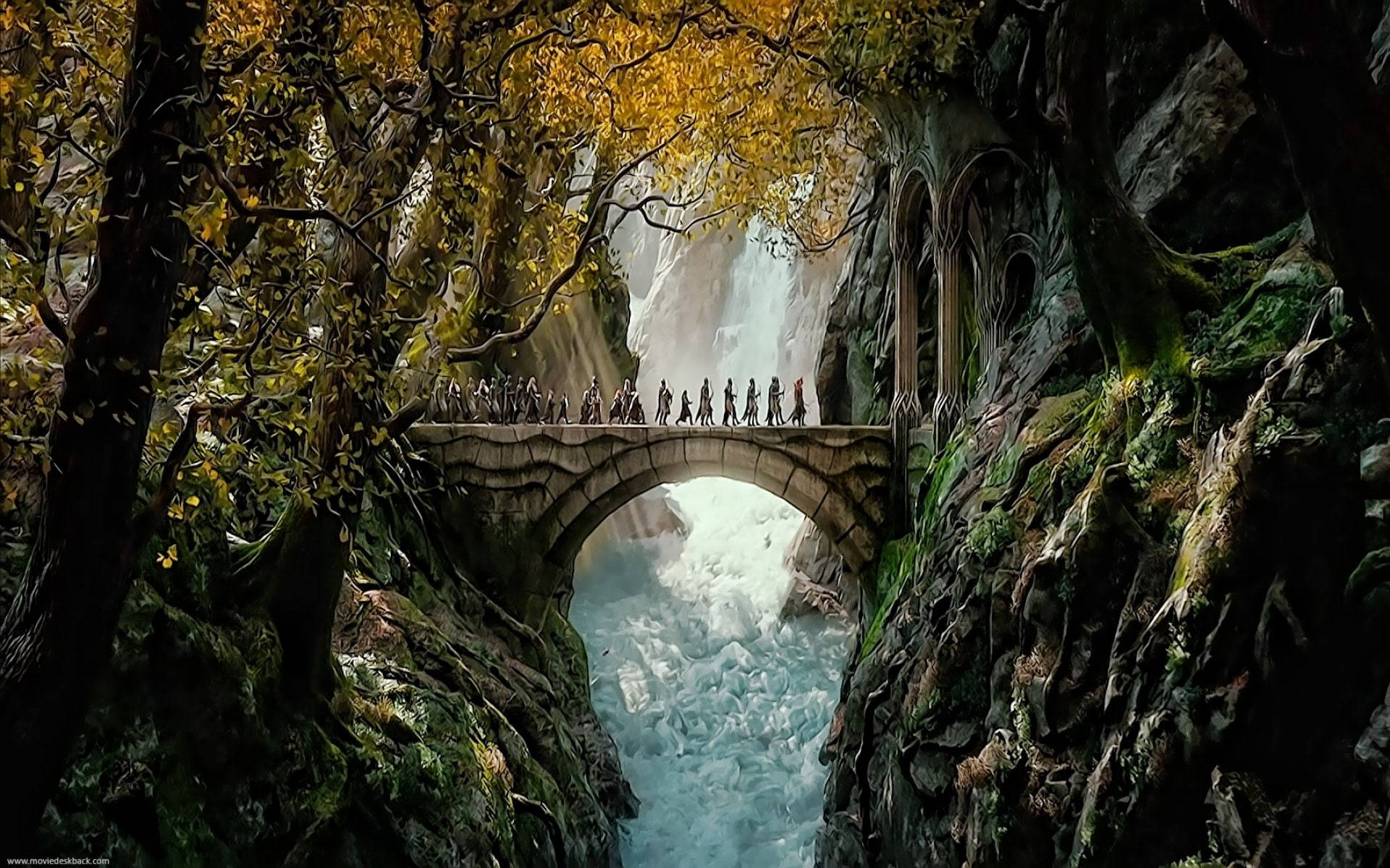 Lord Of The Rings Landscape, bridge, waterfall, Full HD Desktop Wallpaper