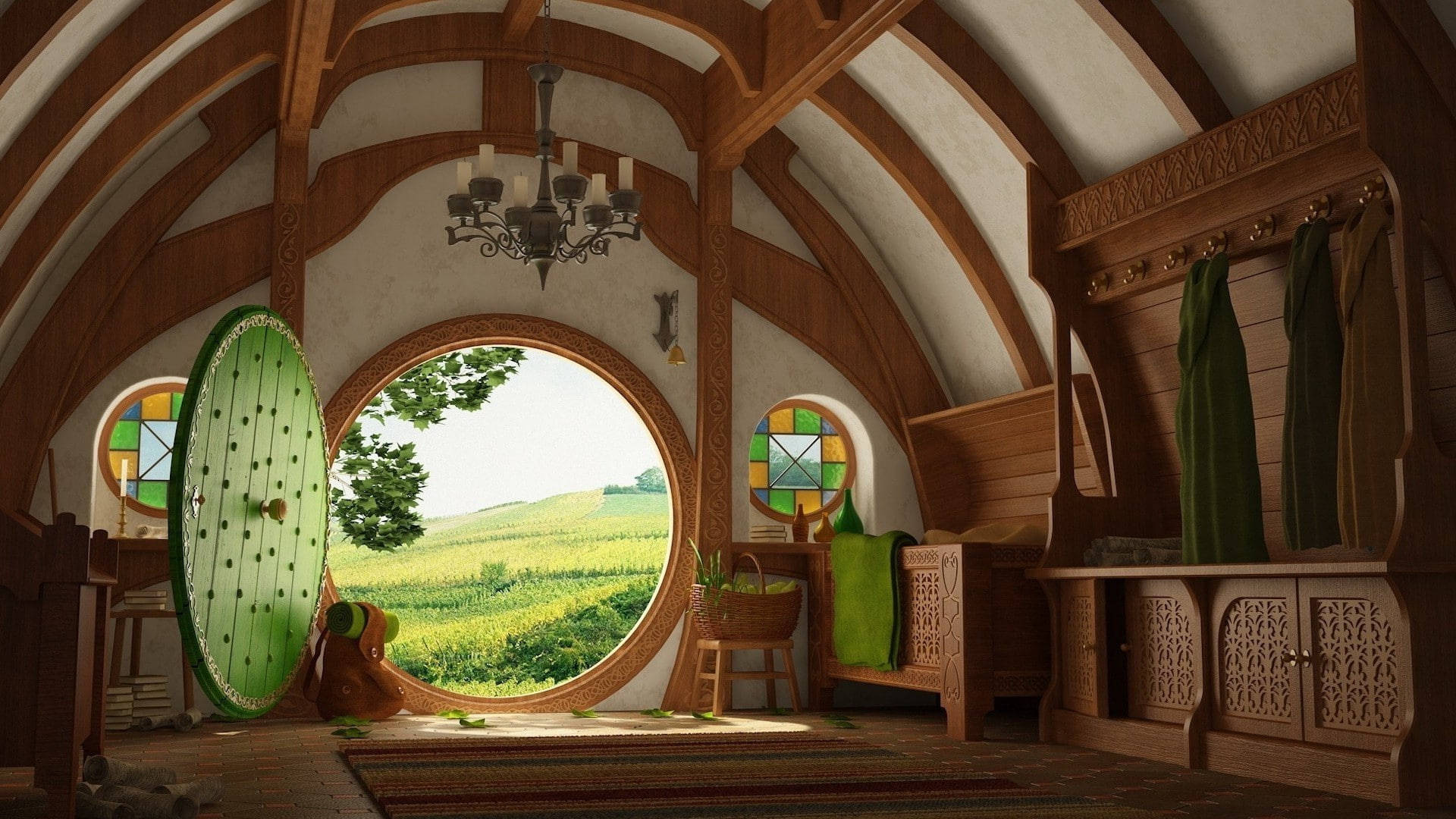 Lord Of The Rings Landscape, hobbit house, wooden beams, Full HD Desktop Wallpaper