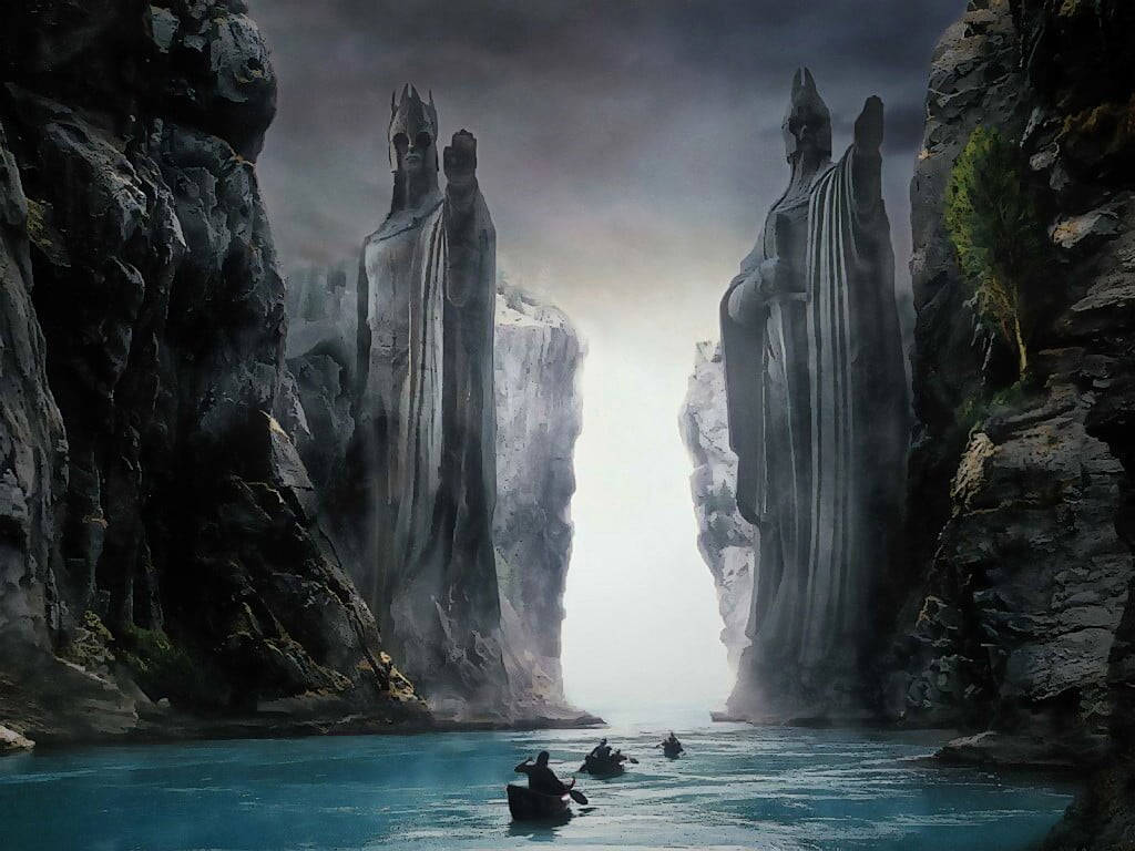 Lord Of The Rings Landscape, rowboats, blue river, SD Desktop Wallpaper