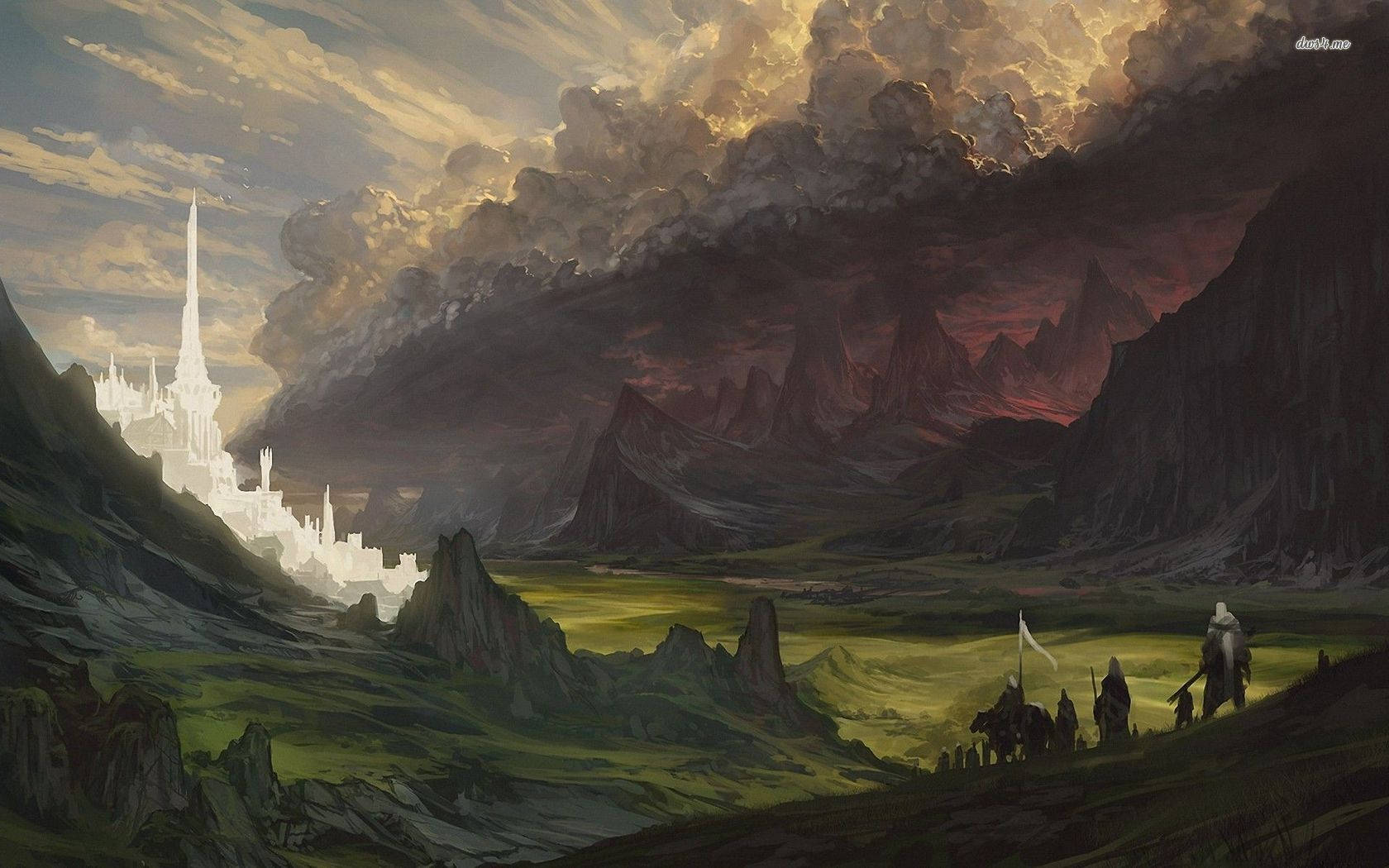 Lord Of The Rings Landscape, lush valley, radiant white castle, HD Desktop Wallpaper