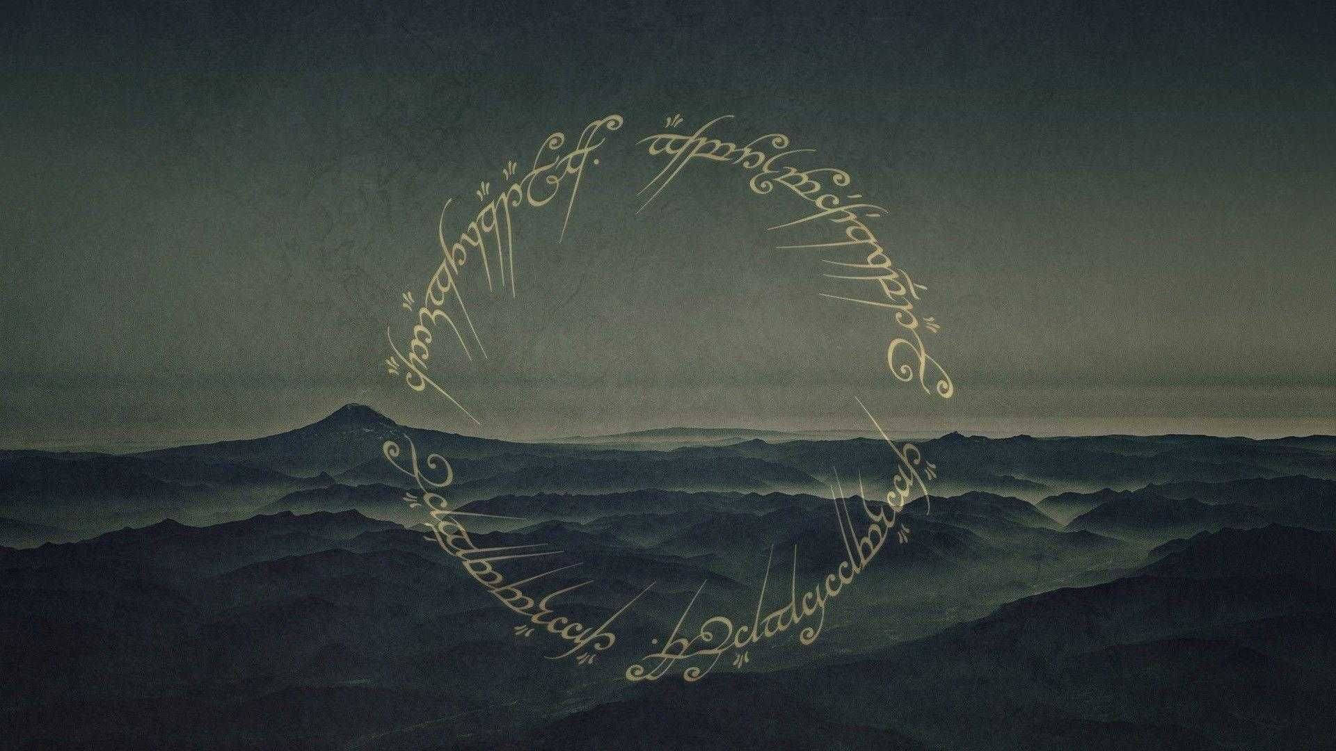 Lord Of The Rings, glowing elvish script, misty mountain ranges, Full HD Desktop Wallpaper