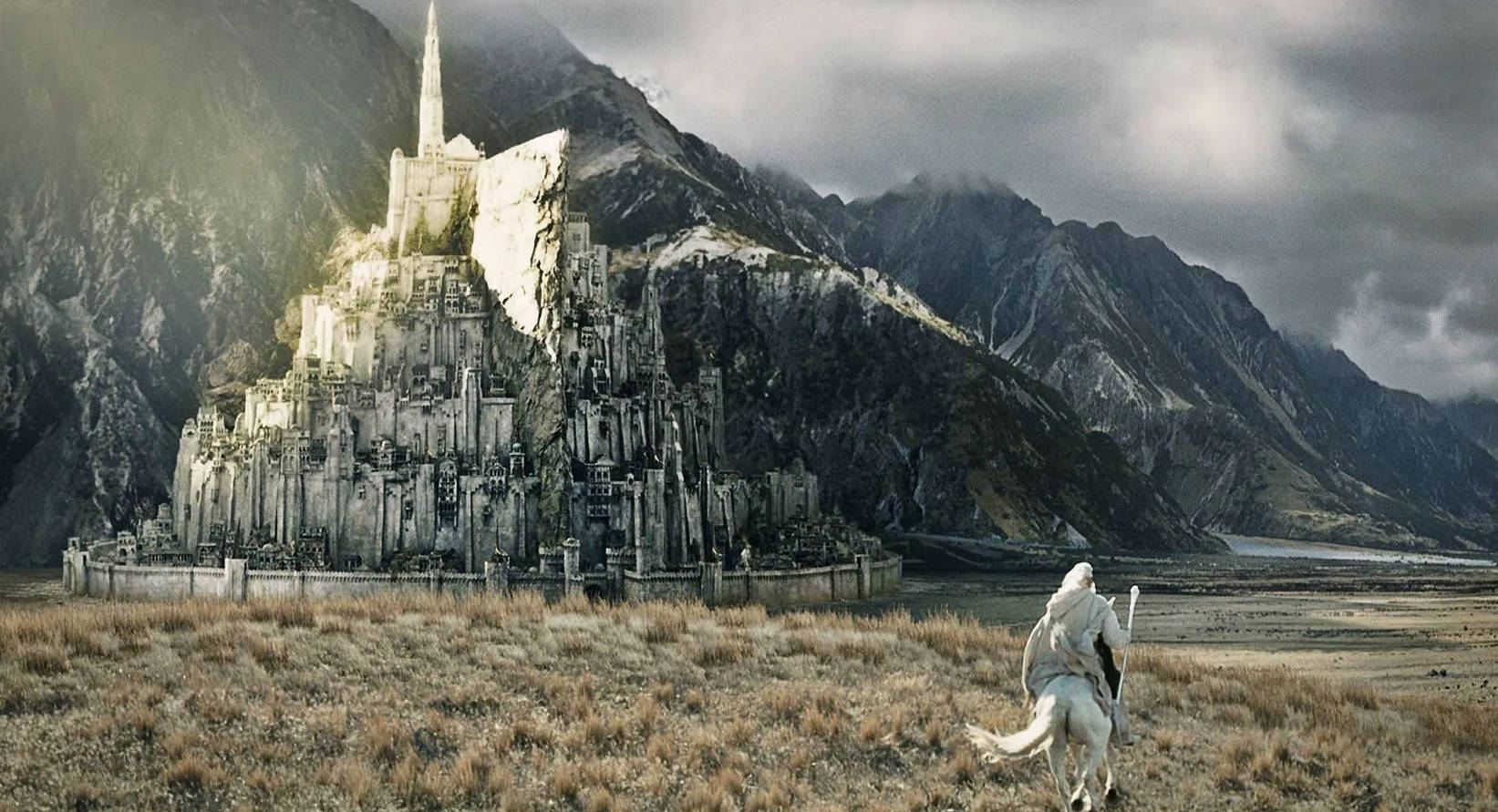 Lord Of The Rings, white horse, stone fortress, HD Desktop Wallpaper