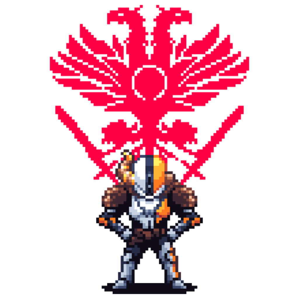 Lord Shaxx, silver and orange armor, red double-headed eagle emblem, SD Desktop Wallpaper
