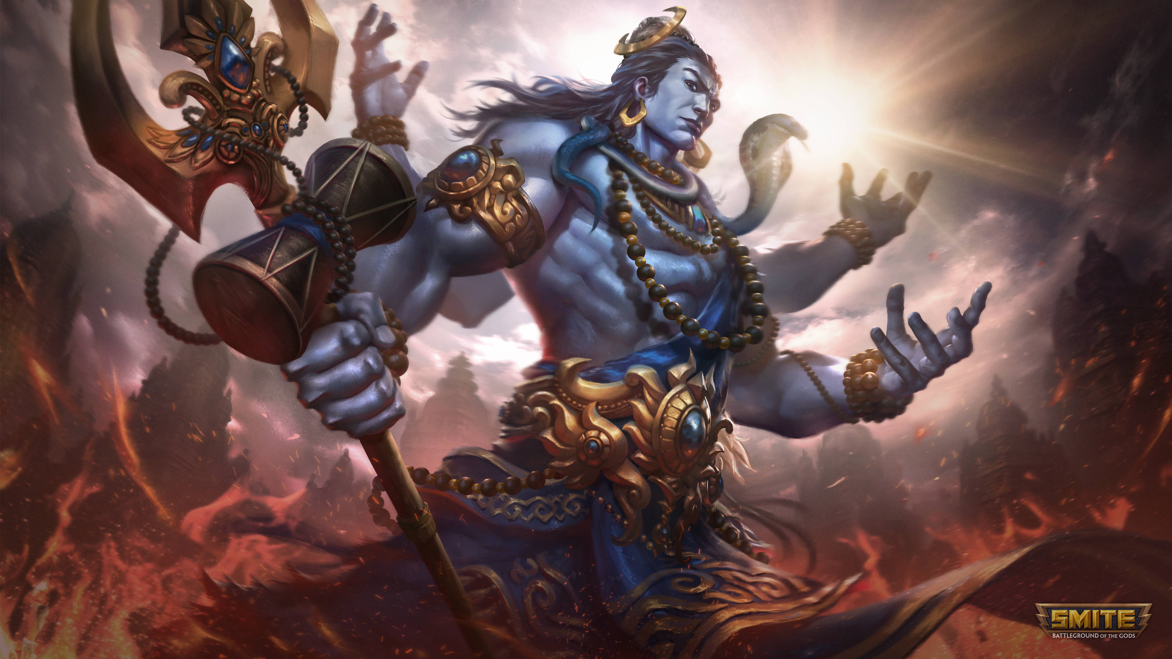 Lord Shiva, blue-skinned, cobra crown, 4K Desktop Wallpaper
