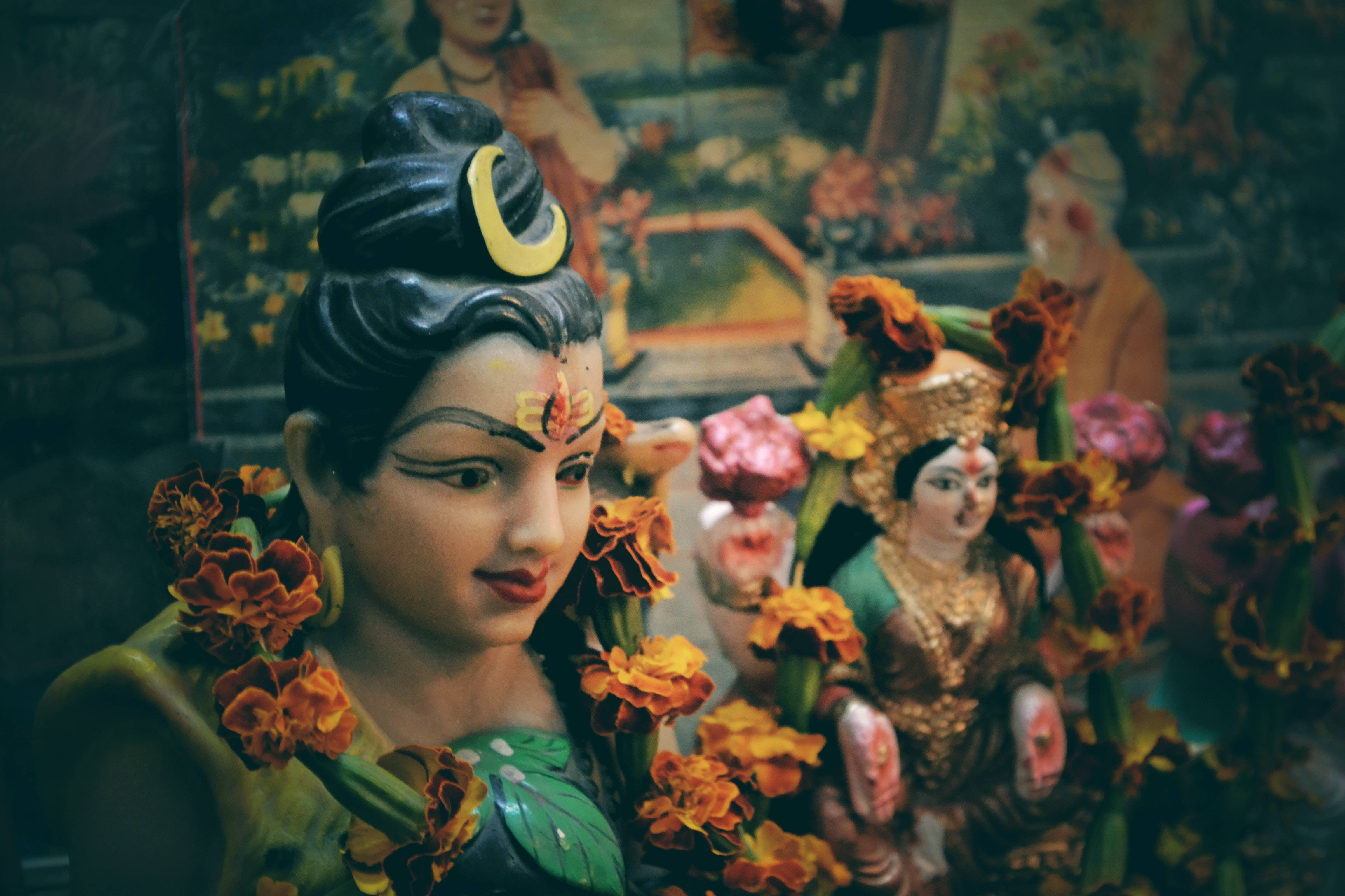 Lord Shiva, 8K, orange marigolds, 4K Desktop Wallpaper