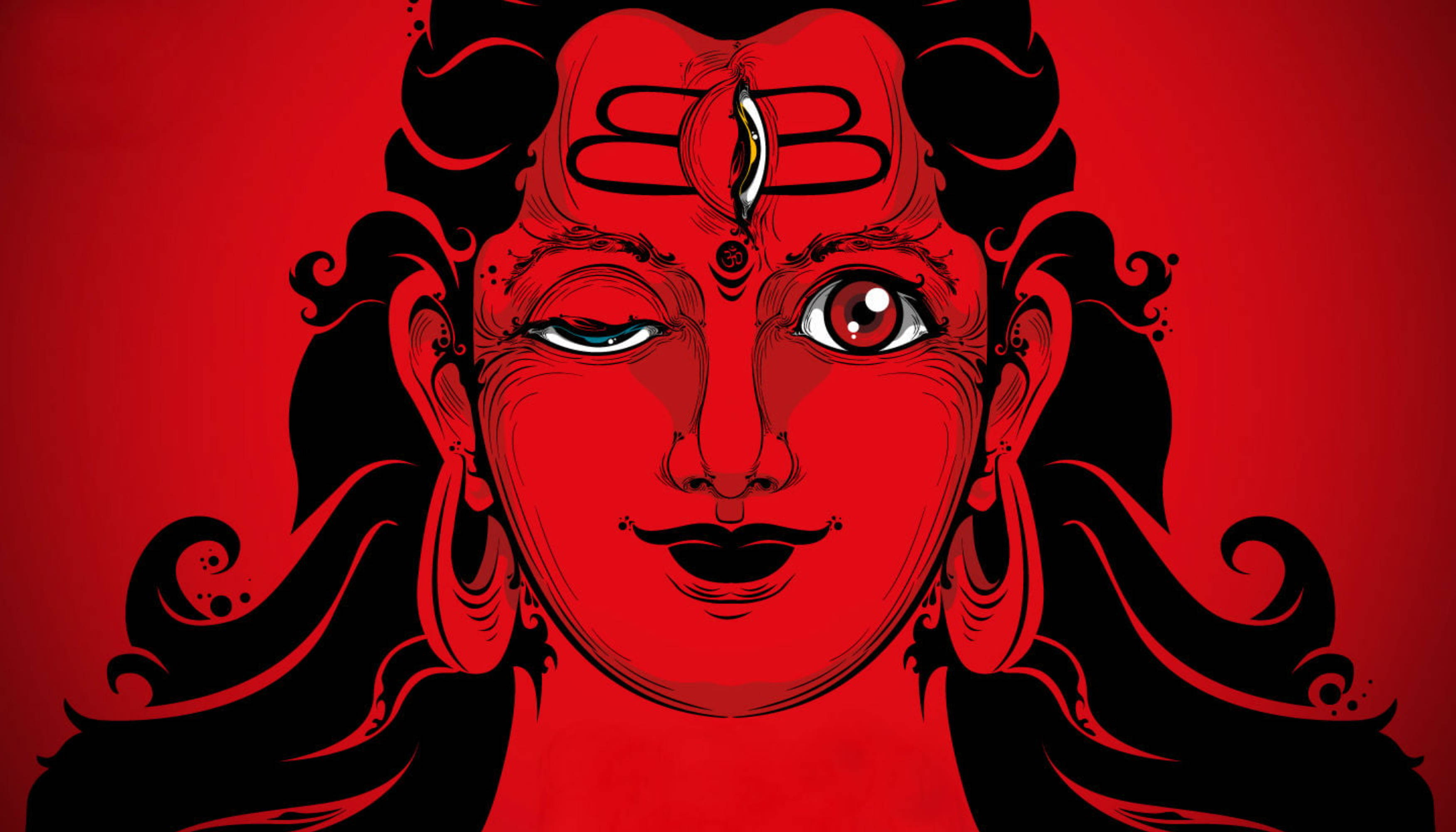 Lord Shiva, red, black, 2K Desktop Wallpaper