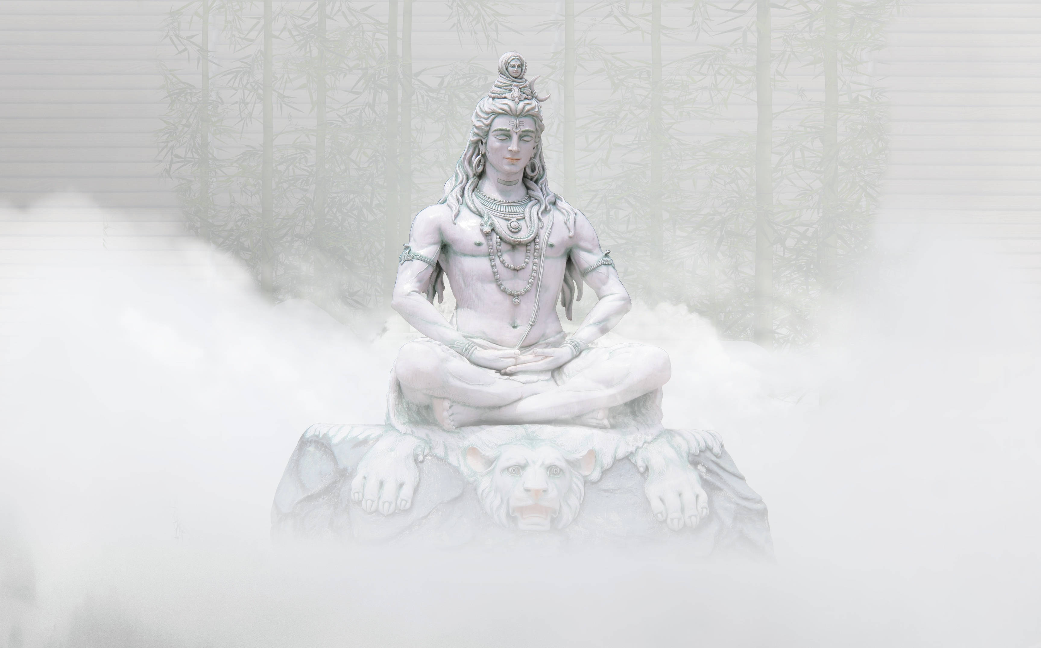 Lord Shiva, white stone statue, lion, 2K Desktop Wallpaper