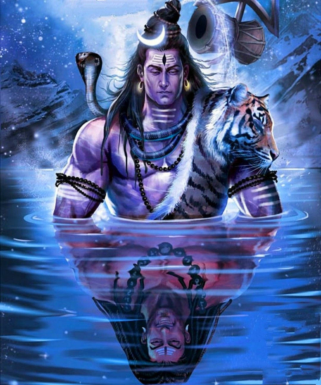 Lord Shiva Angry, blue water, tiger, HD Phone Wallpaper