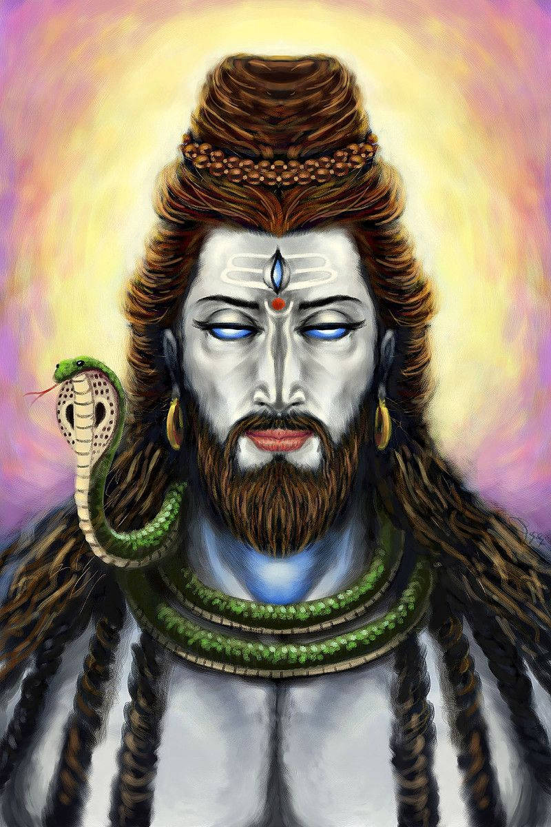 Lord Shiva, green snake, blue eyes, SD Phone Wallpaper